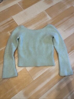 Soft Scoop Neck Women's Fuzzy Angora Sweater in Light Mint